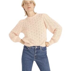 J. Crew Balloon Sleeve Cable Knit Sweater Alpaca Wool Blend XL pale pink